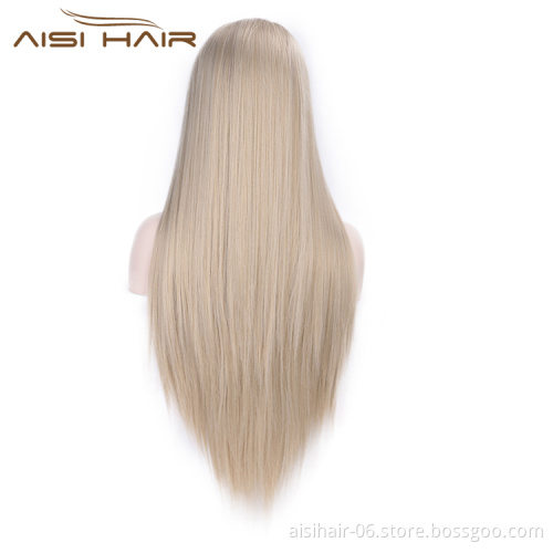 Blonde Lace Front Wigs Heat Resistant Long Silky Straight Synthetic Fiber Wigs For Black White Women Cosplay Party